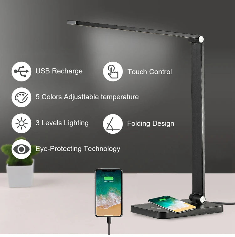 Dimmable LED Table Lamp Wireless Phone Charger