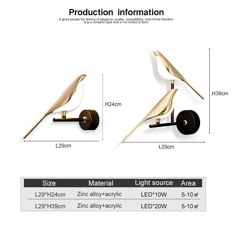 Creative Bird 360° Rotatable LED Wall Lamps Bedroom Bedside Indoor Golden Touch Switch LED Wall Lights Wall Sconce