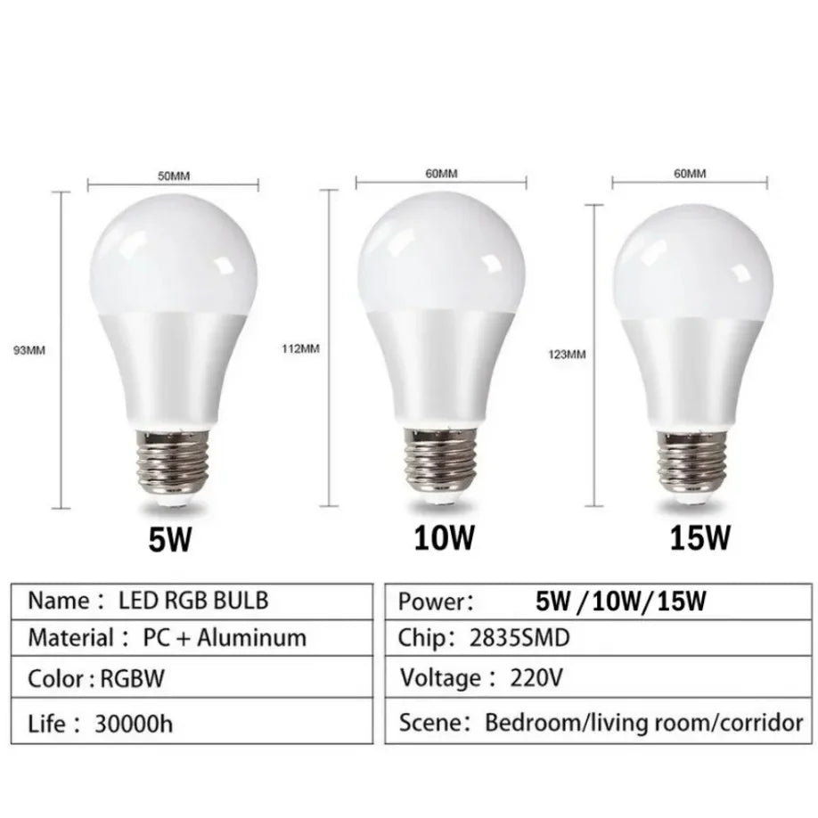 Smart Control Color Changing LED Light bulb Dimmable 5W 10W 15W RGBW