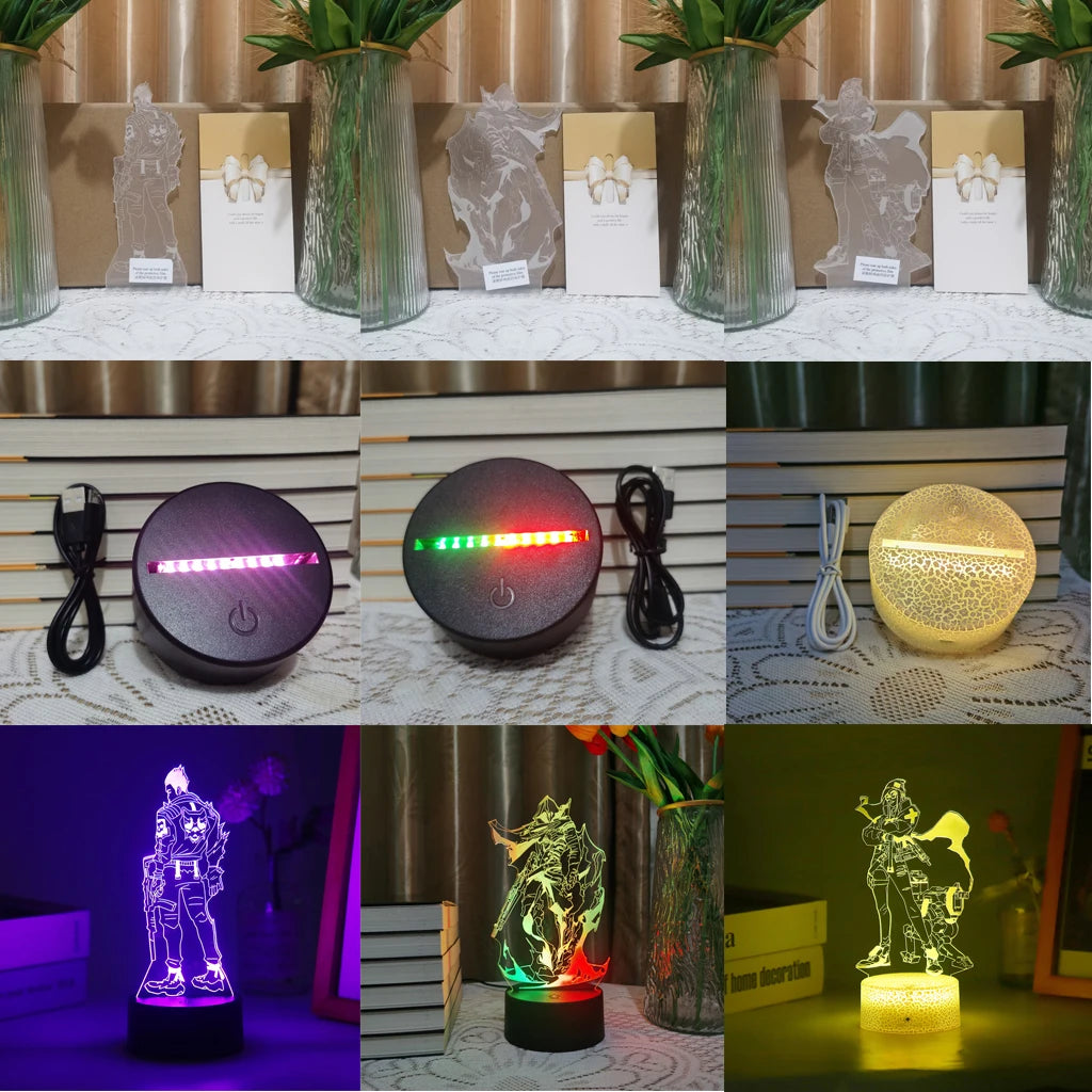 Omen Valorant Game Figure Acrylic Board Luminous Base For Kid Home Room Night Light Anime Led 3D Lamp Christmas Decor Gift Viper