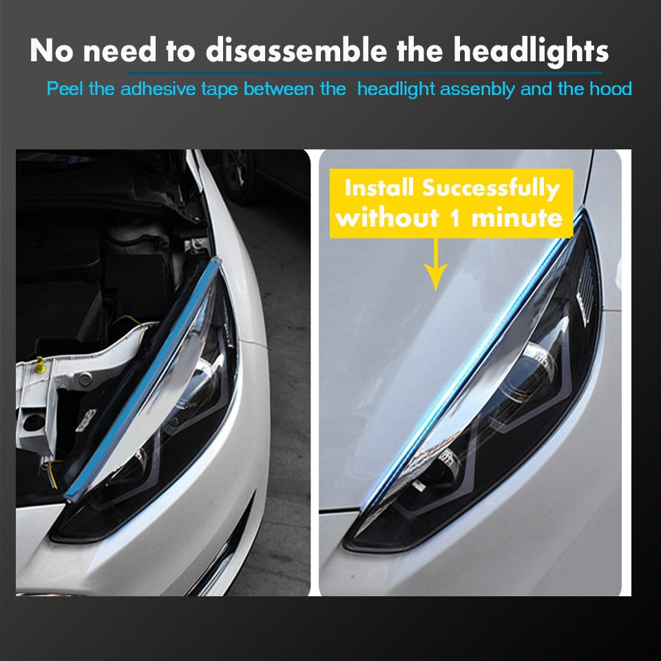 Automotive Headlights Turn Signal Daytime Running Lights 2pcs LED Flexible Waterproof Light Car Accessories