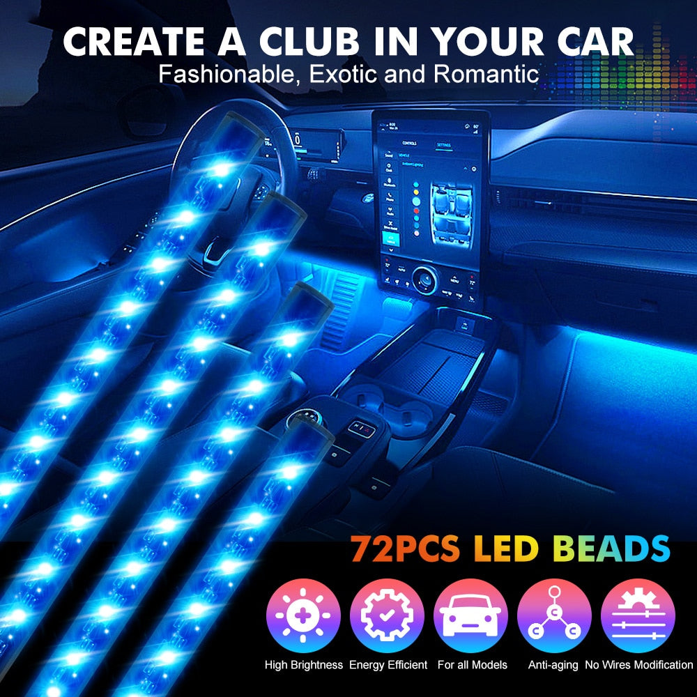 Car Ambient Light Strip 10W USB LED Car Interior Atmosphere Foot Light Decoration RGB Neon Strip with APP Voice Music Control